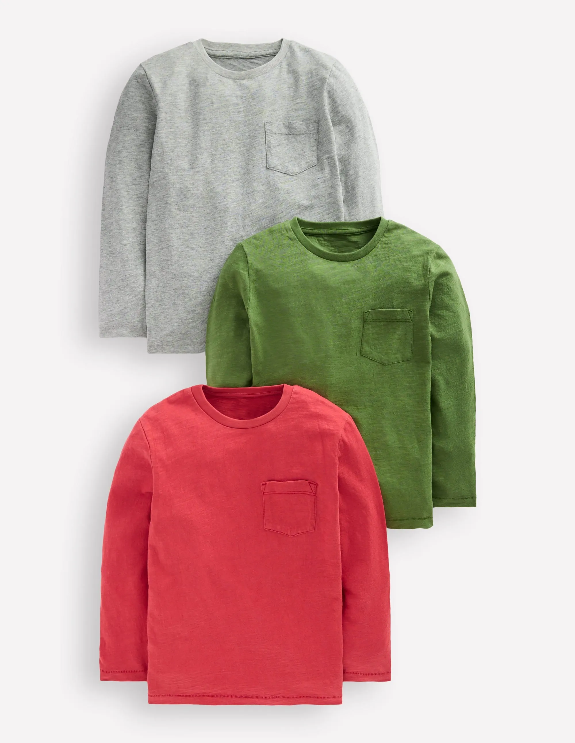 3-pack Long Sleeve T-shirt-Grey Red Multi Pack NonFade Dye