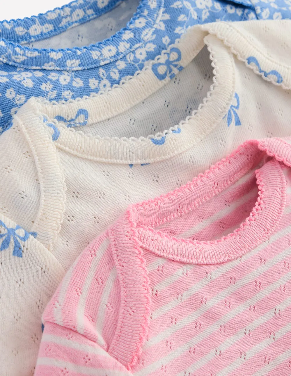 3 Pack Pointelle Bodies-Soft Ivory Tiny Bows Rolled Hem Detailing