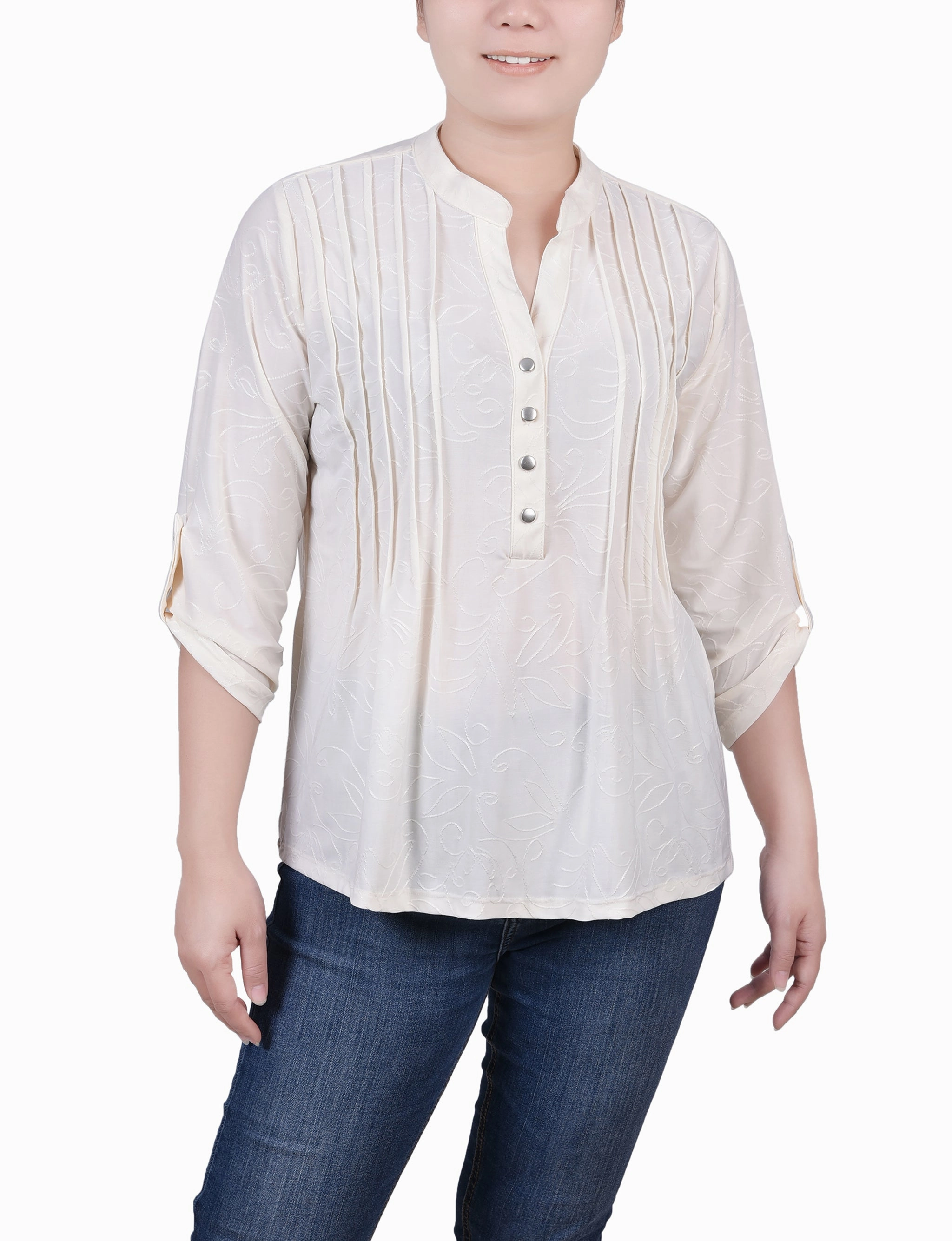 3/4 Roll Tab Pullover Top QuickRelease Closure Compact Weave Fabric