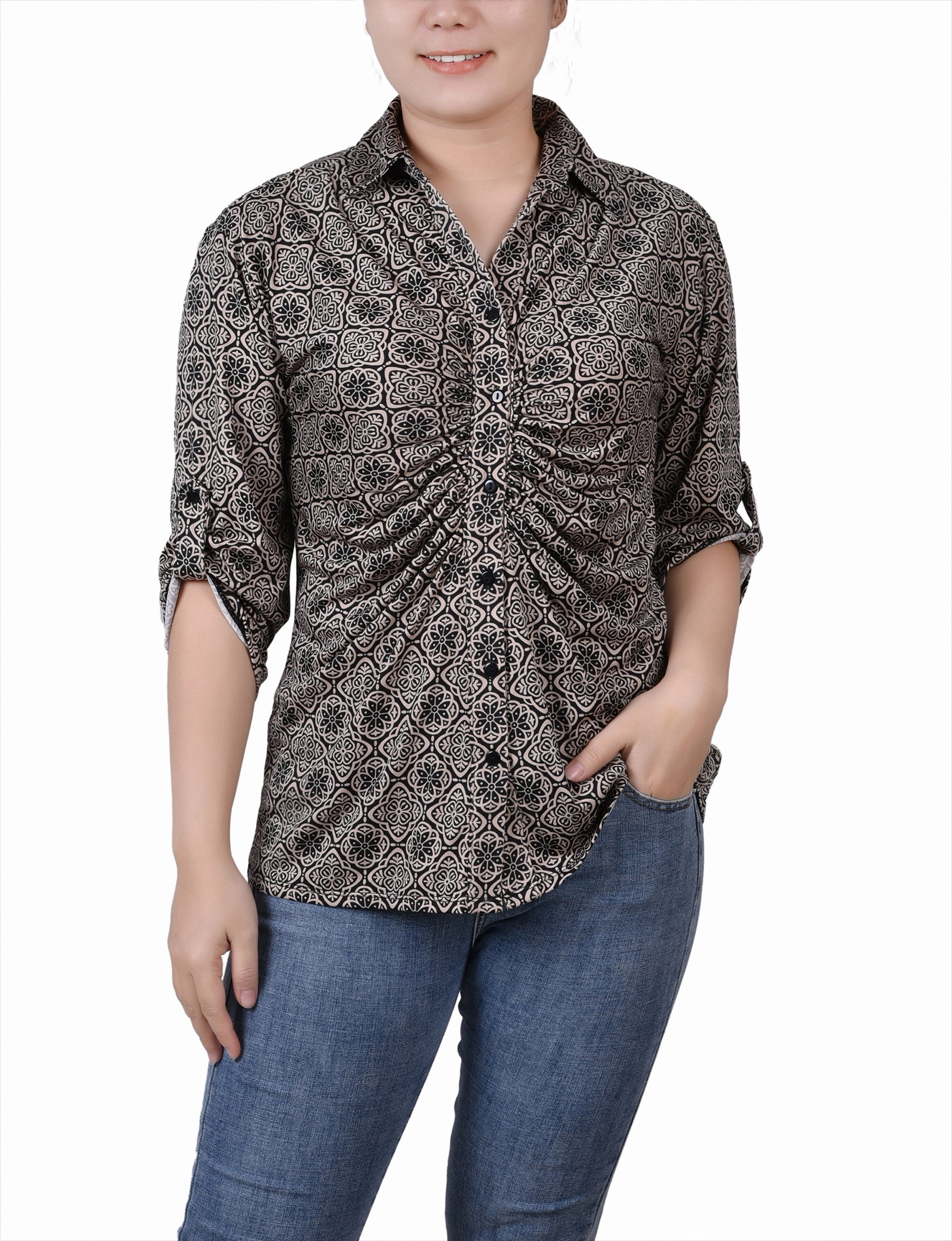 3/4 Roll Tab Rouched-Front Top Warm Layer WaterResistant