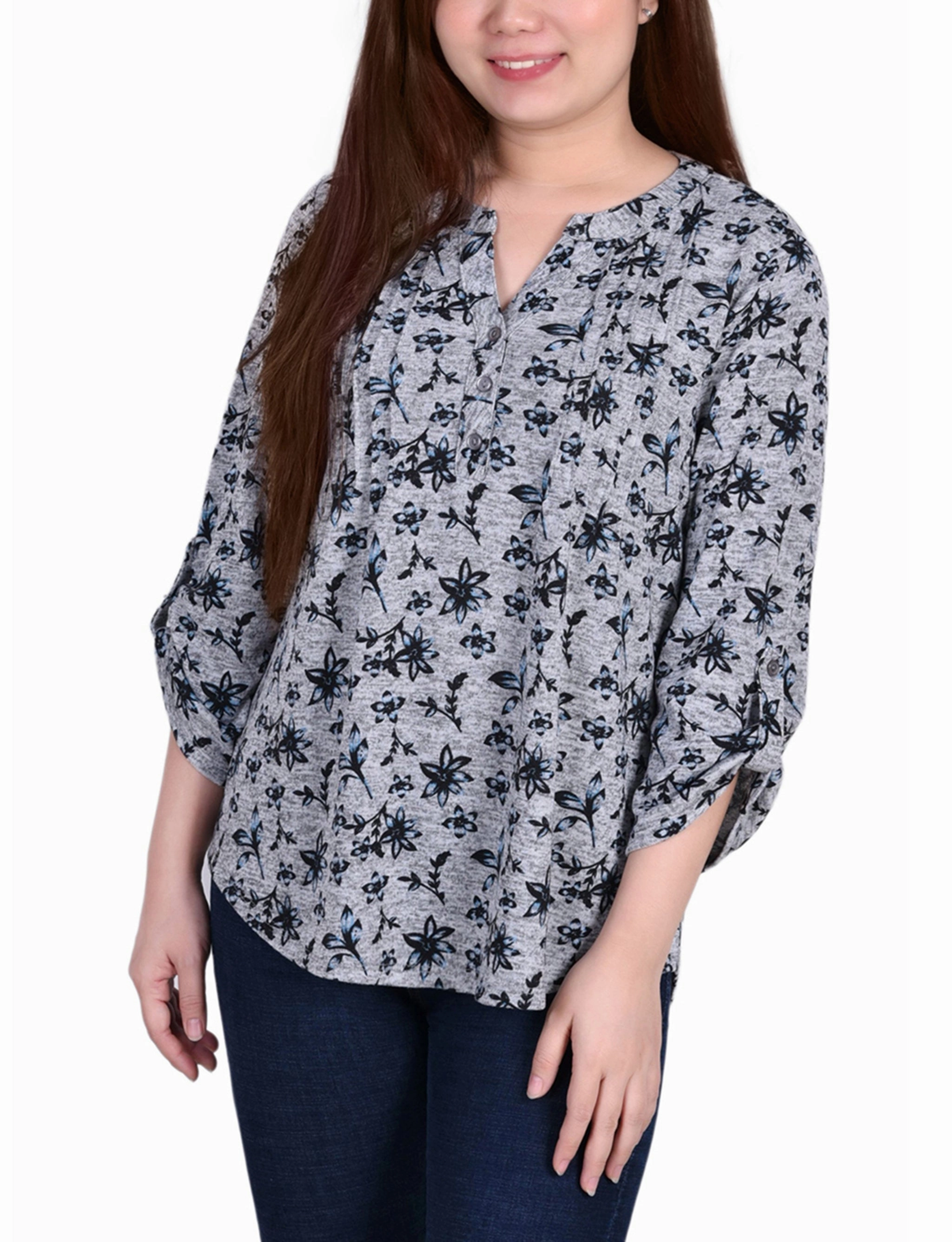 Zero Waste Production Label 3/4 Roll Tab Sleeve Y Neck Top