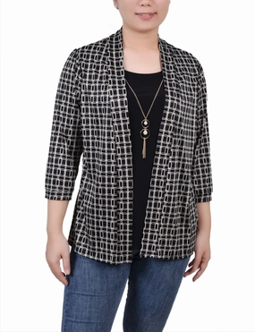 3/4 Sleeve Two-Fer Top NonRestrictiveSilhouette FrictionResistant Trim