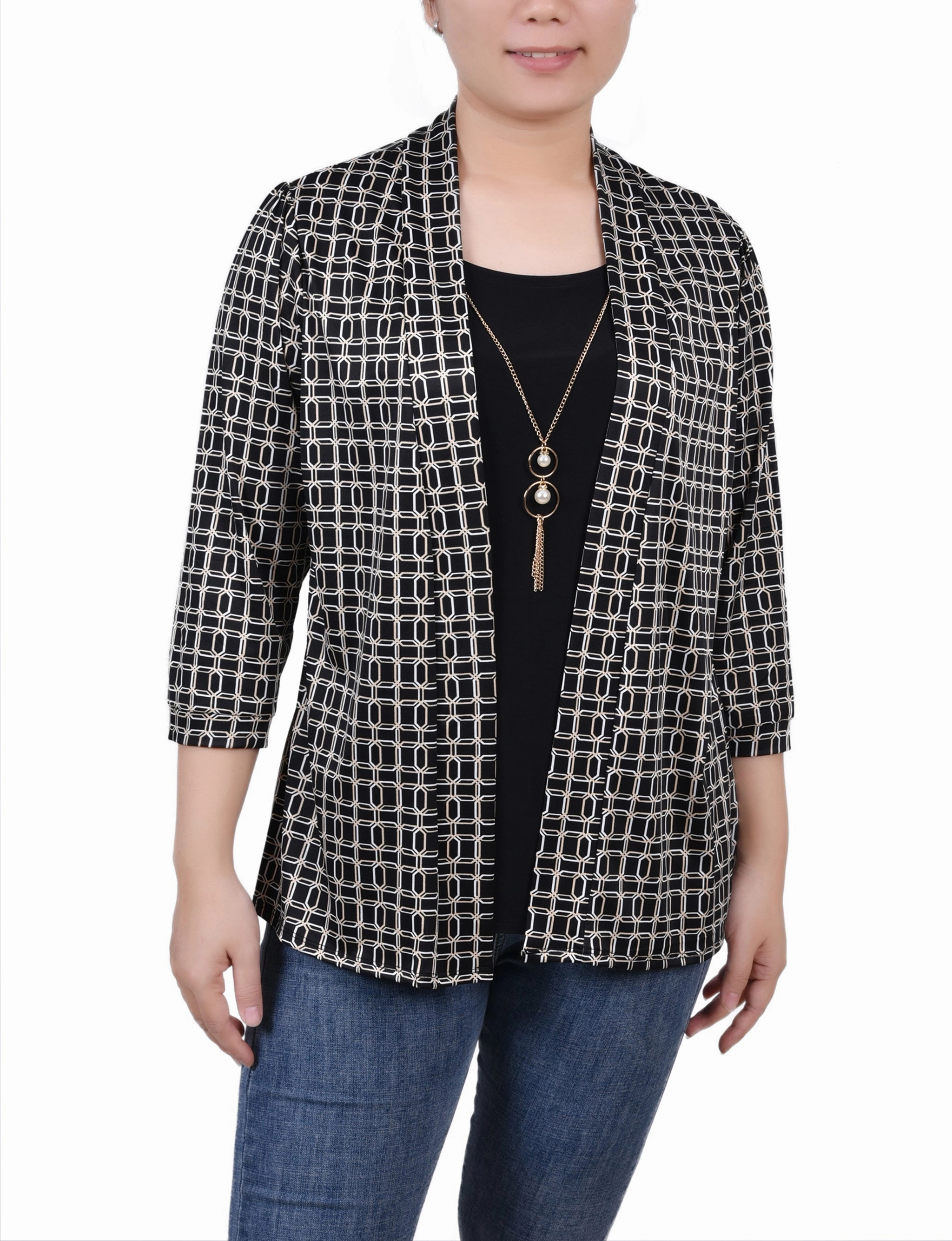 3/4 Sleeve Two-Fer Top NonRestrictiveSilhouette FrictionResistant Trim