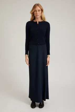 Stretch Comfort Ethically Made Navy Crepe Bias Maxi Skirt