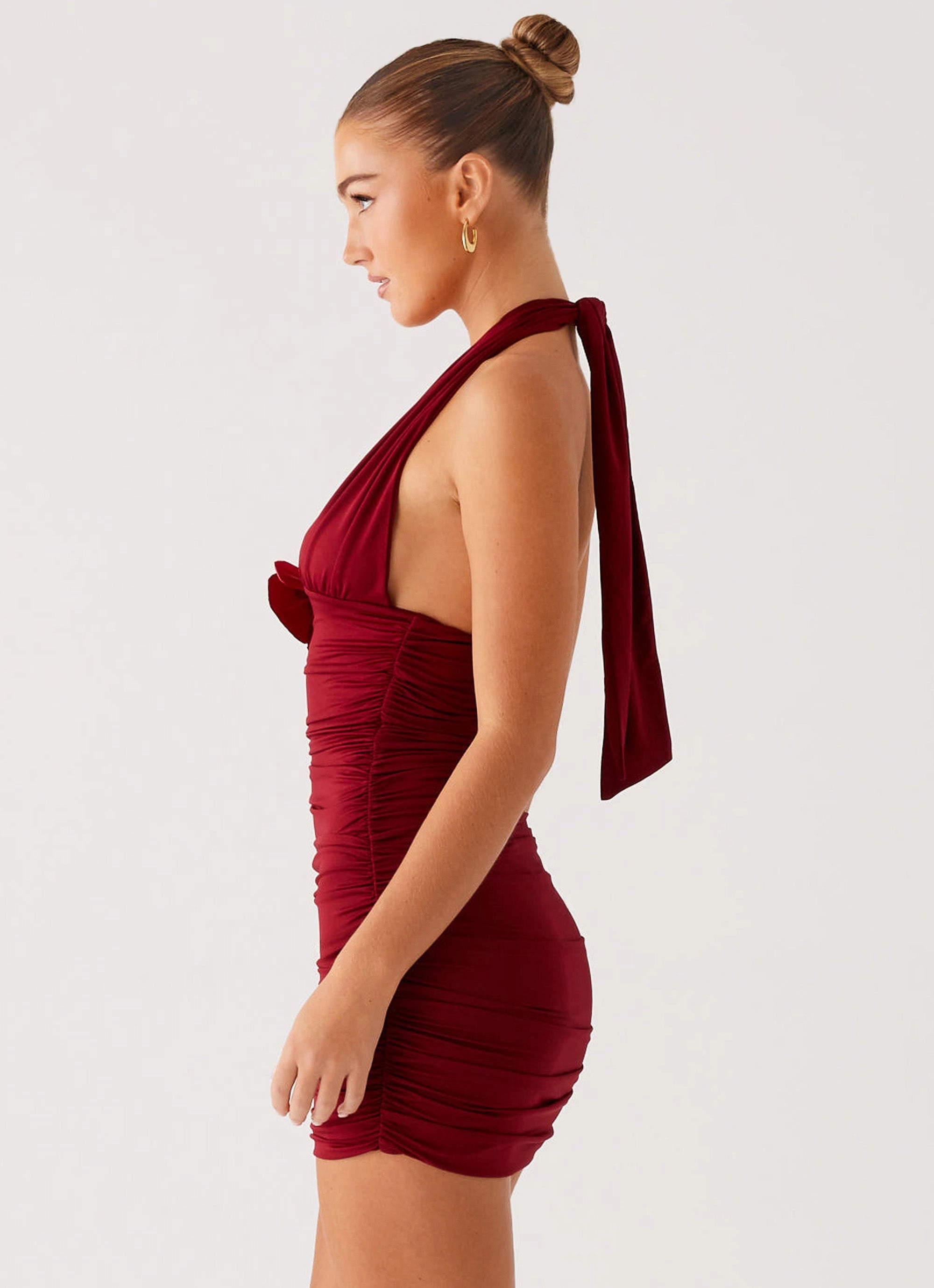 Abelia Halter Mini Dress - Maroon