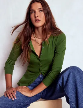 Vintage Hoodie Evie Button Through Ribbed Top-Green Fir