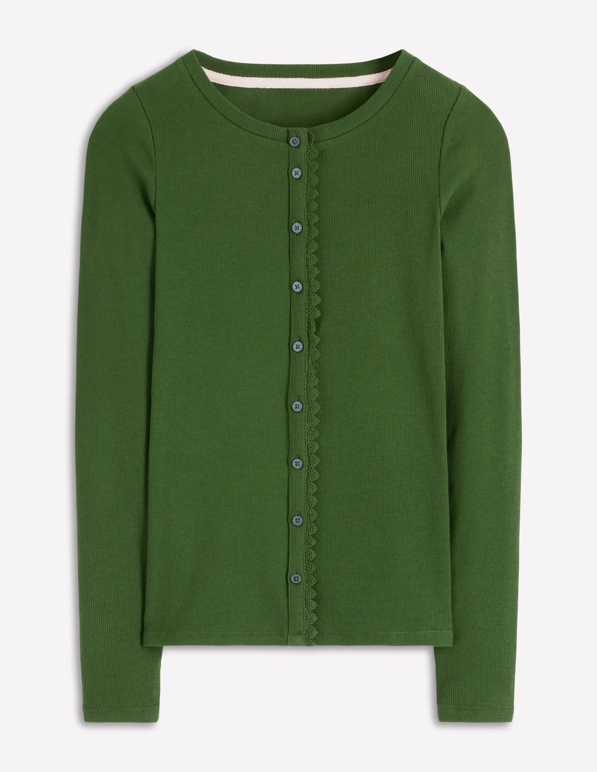 Evie Button Through Ribbed Top-Green Fir Compression Fit Engineering Four Way Stretch