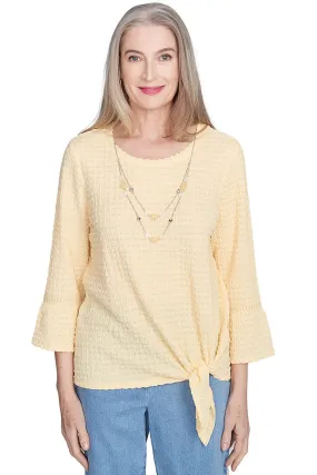 Yarn Dyed Stripes Flower Power Textured Bell Sleeve Top