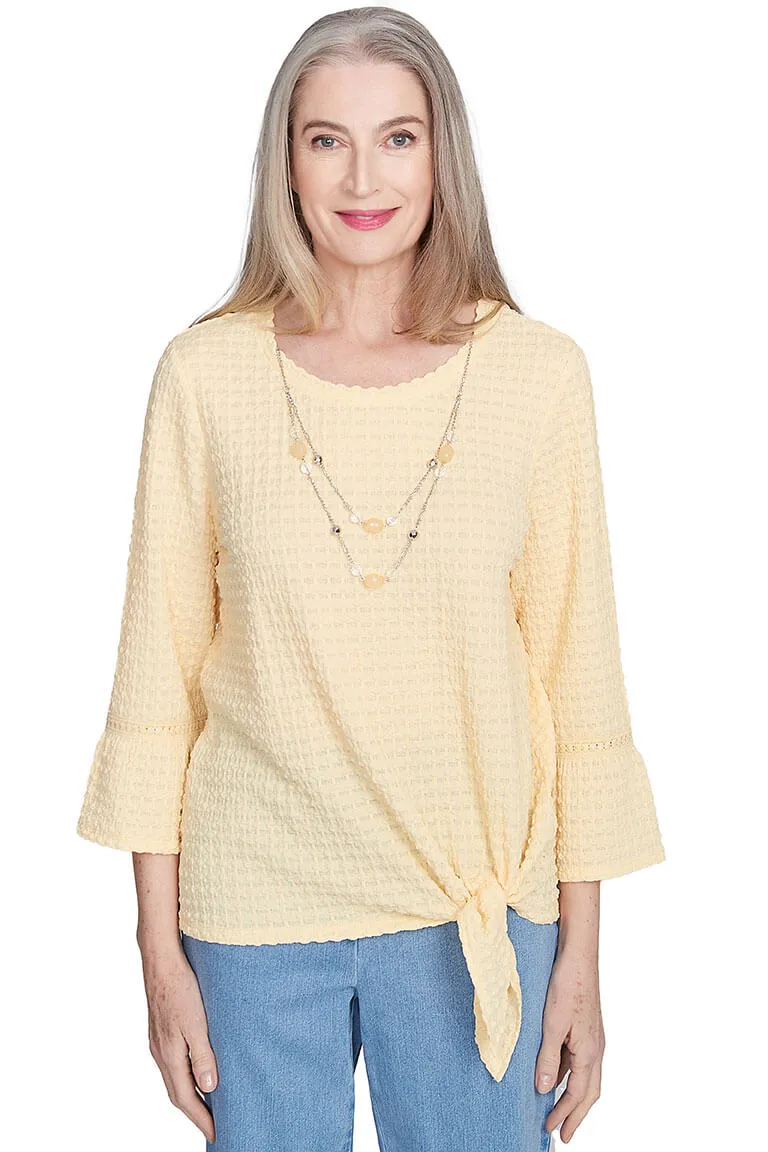 Flower Power Textured Bell Sleeve Top MultiFunctional Pocket Placement