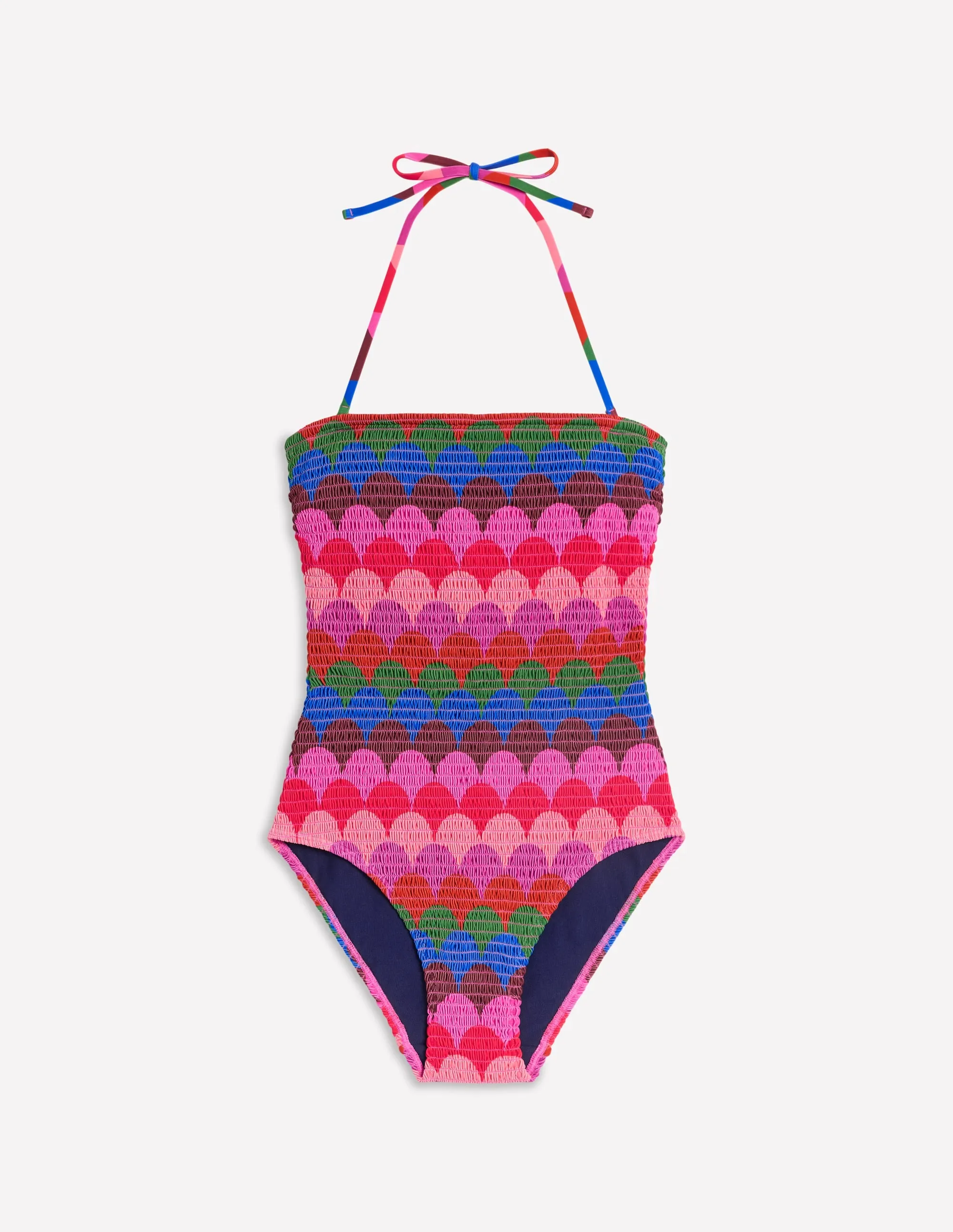 Milos Smocked Swimsuit-Multi, Scallop Stripe Figure Hugging