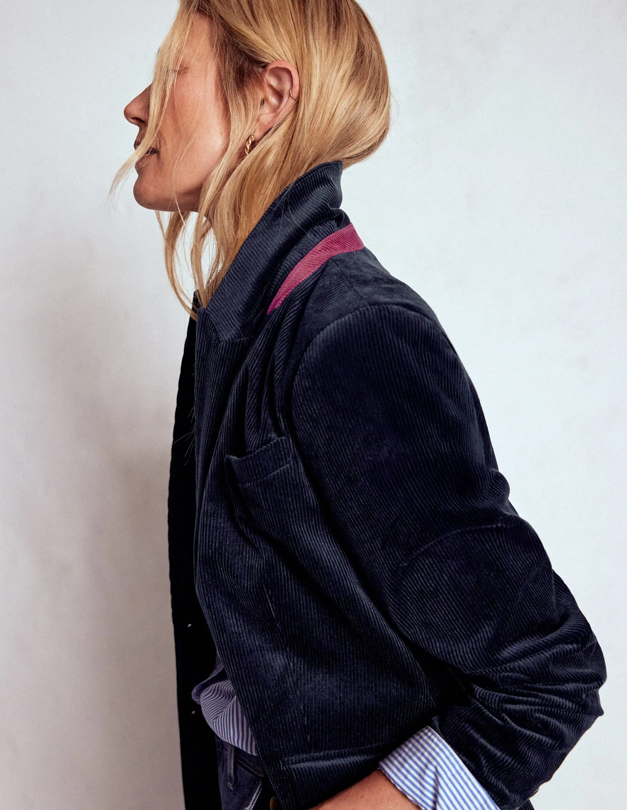 Stamford Cord Blazer-Navy Teflon Coated Non Restrictive Tailoring