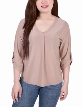 3/4 Sleeve V Neck Top AntiPilling Surface ConvertibleStyle