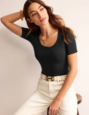 Double Layer Scoop T-shirt-Black MultiPocket Configuration Simple Style