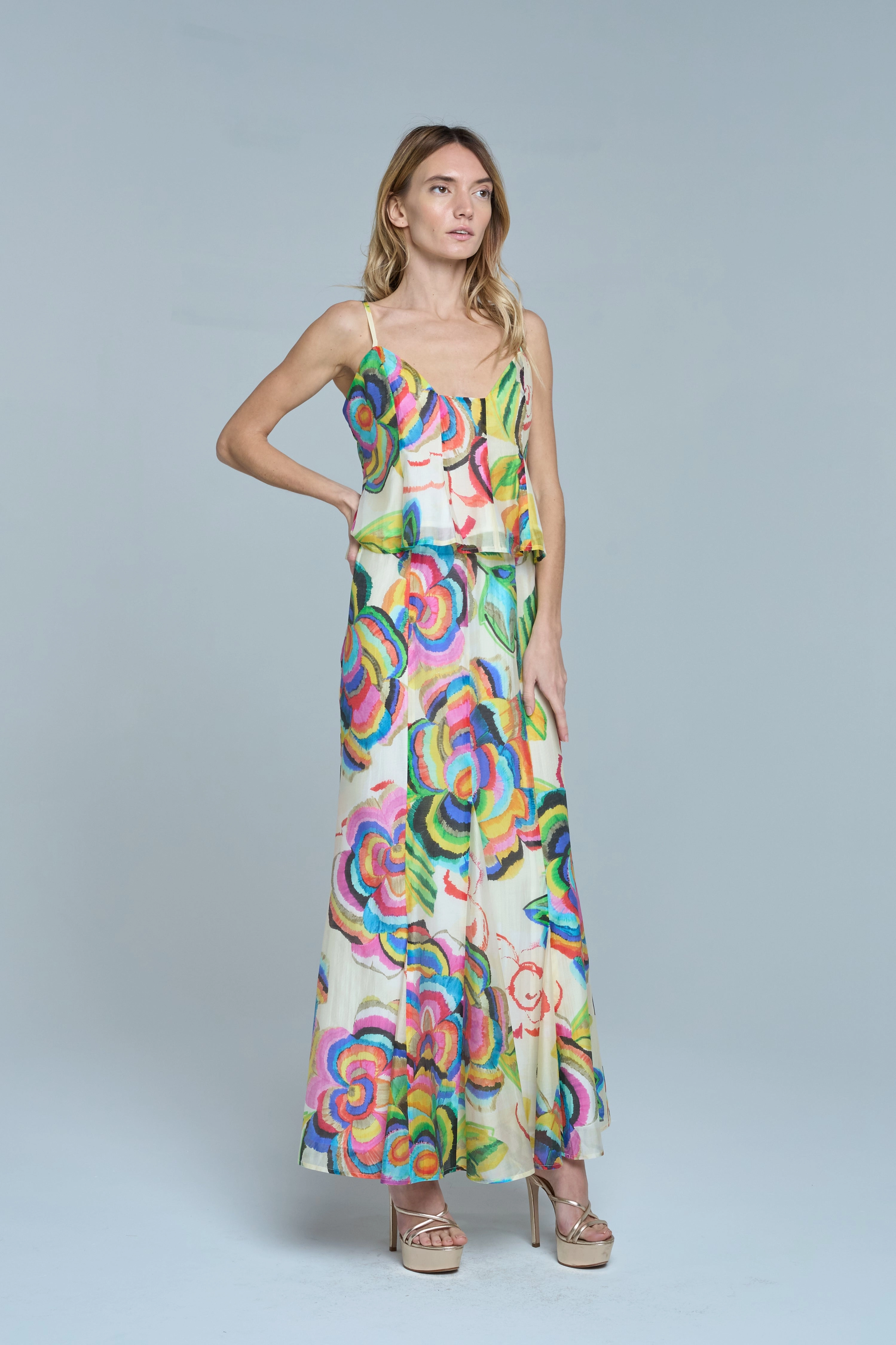 Abstract Floral Flare Skirt in Cream Multi Daily Fashion