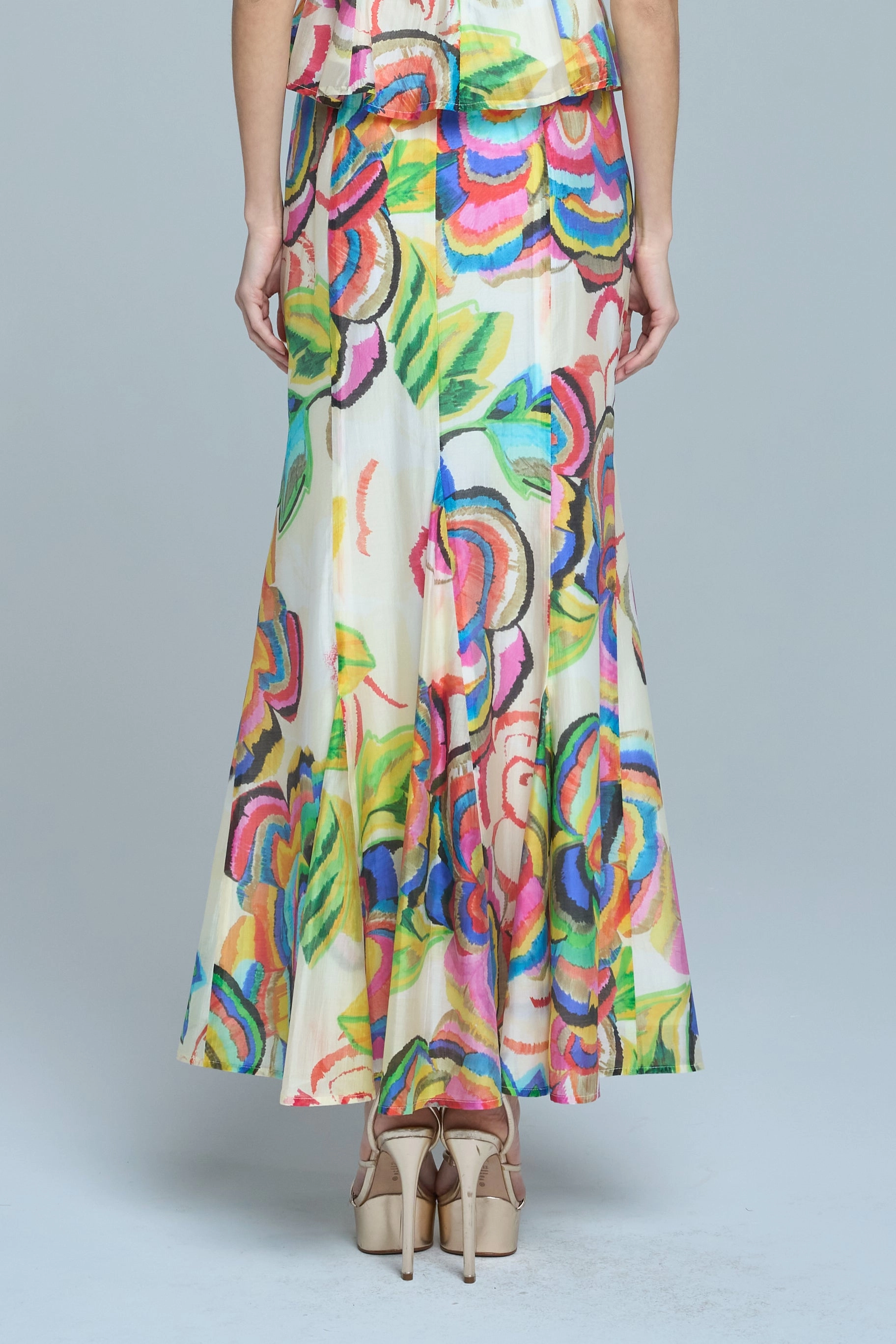 Abstract Floral Flare Skirt in Cream Multi Key Feature Outfit Ideas