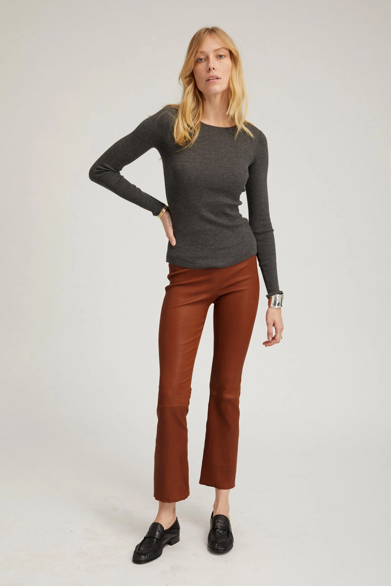 Minimalist Design Acorn Leather Ankle Flare