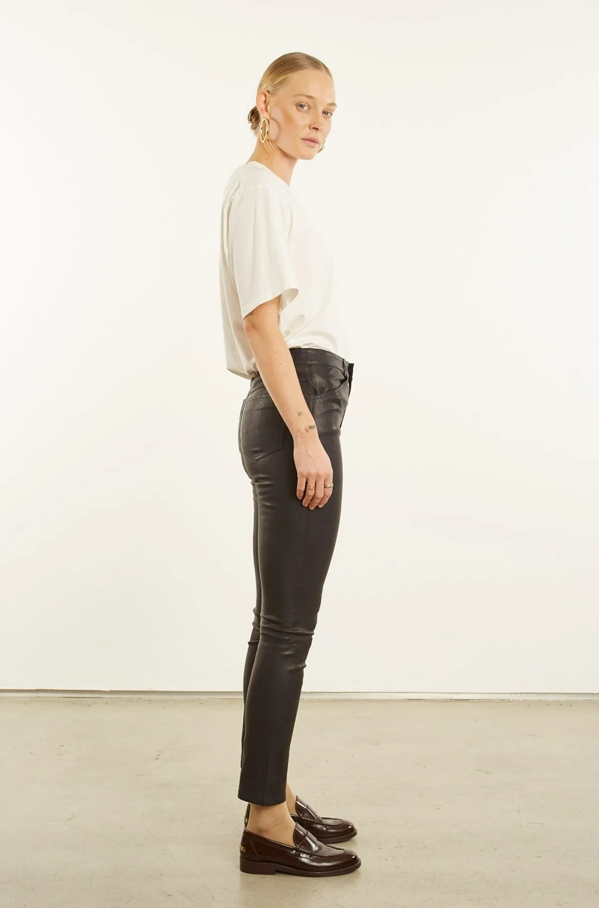 Black Leather 5 Pocket Slim Pants Active Look