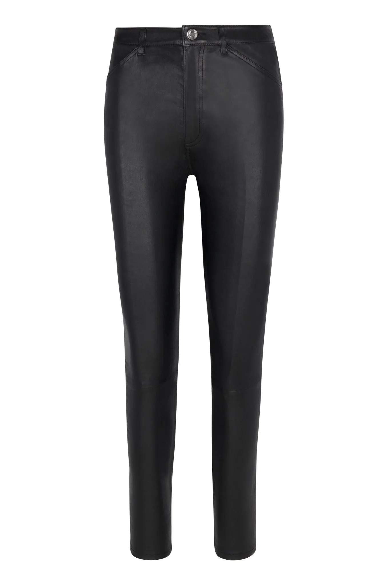 Easy Stretch Black Leather 5 Pocket Slim Pants