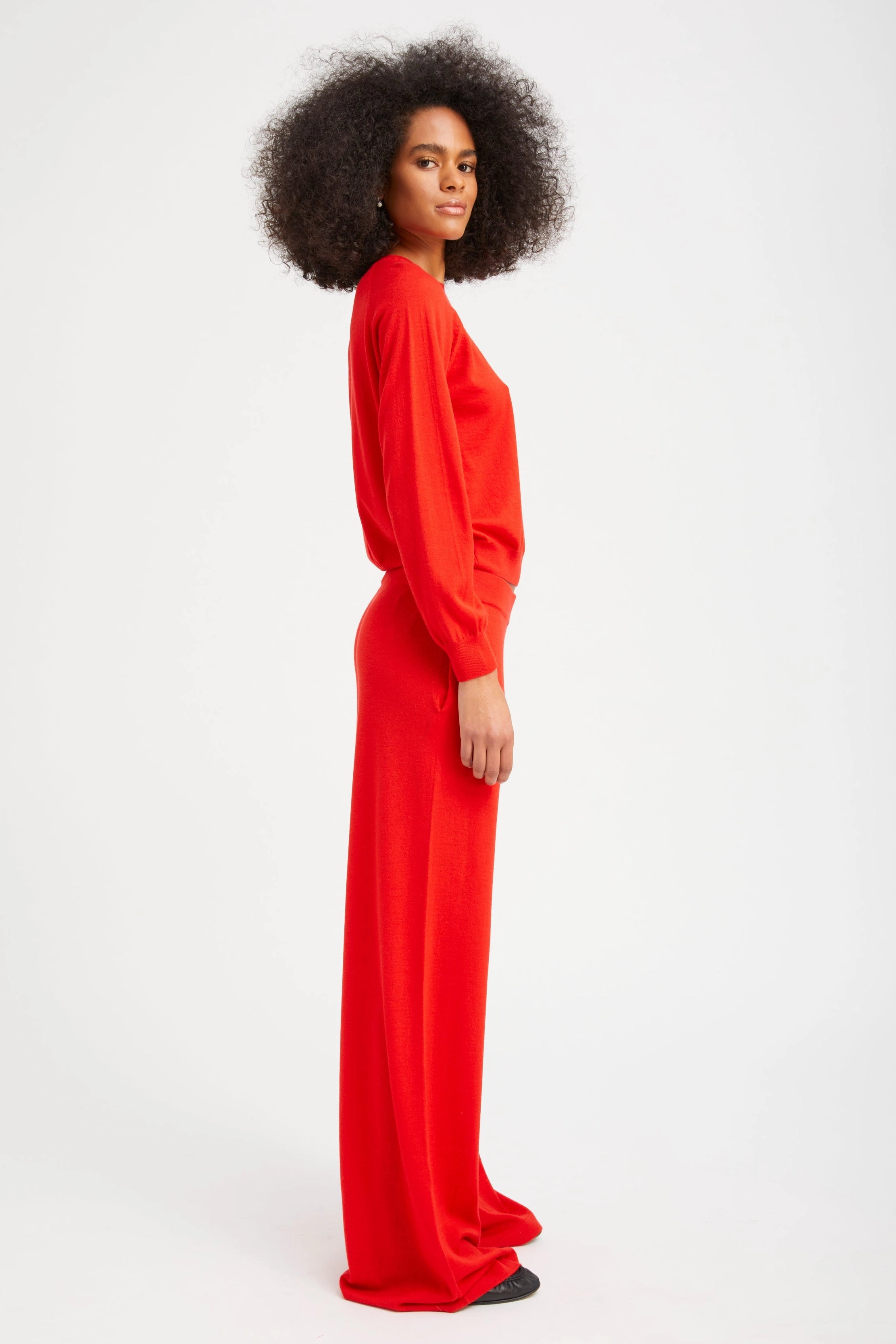 Travel Friendly Red Cashmere Wide Leg Pants Weekend Ready Durable Comfort