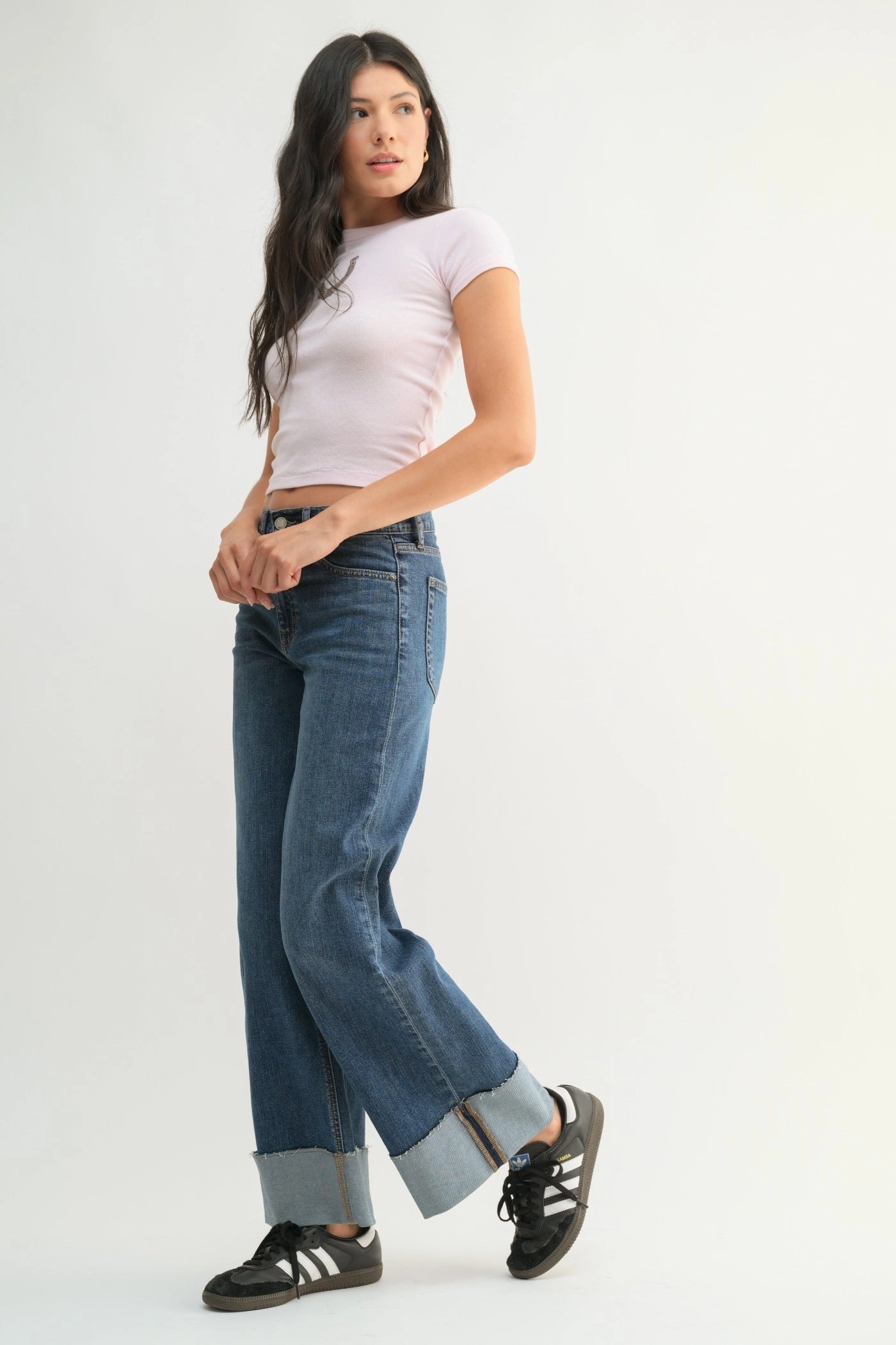 LILY VINTAGE CUFFED JEANS Textured Vibrant Recycled Cotton Blend