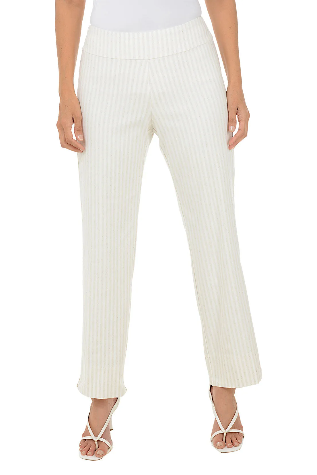 Oatmeal Stripe Flared Ankle Pant Ripstop Reinforcement Non Irritating Seams