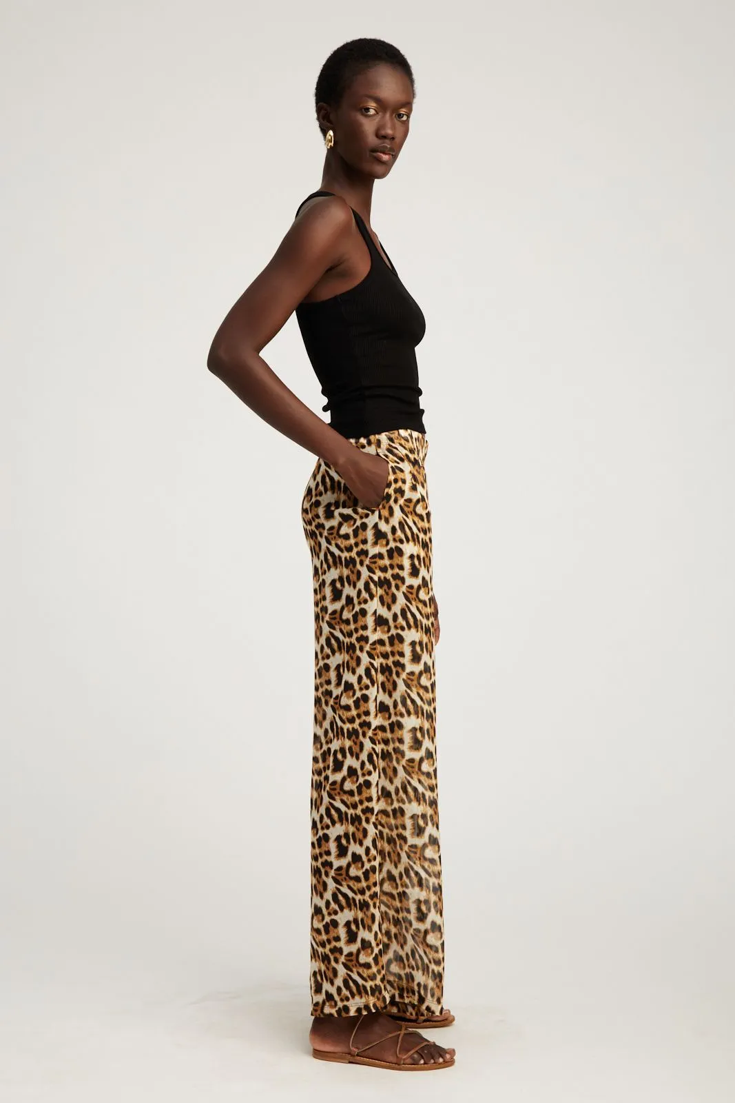Leopard Silk Wide Leg Trousers Trendy Look