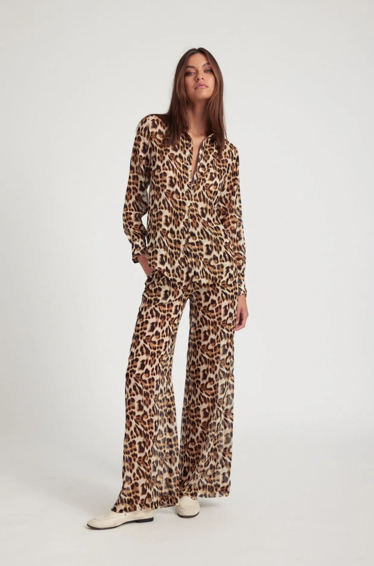 Leopard Silk Wide Leg Trousers Move Easy