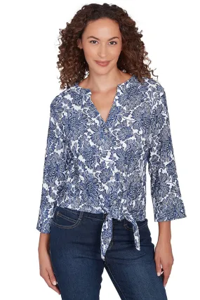 Hypoallergenic Textile TexturedSurface Navy Making Waves Hibiscus Gauze Shirt