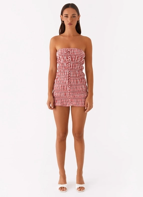 Adele Mini Dress - Red Gingham