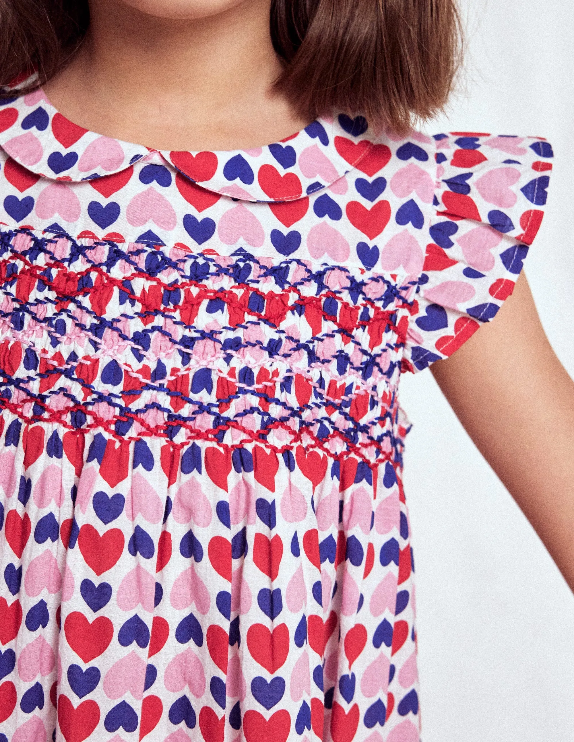 Nordic Calm Adeline Smocked Dress-Poppy Red Geo Heart