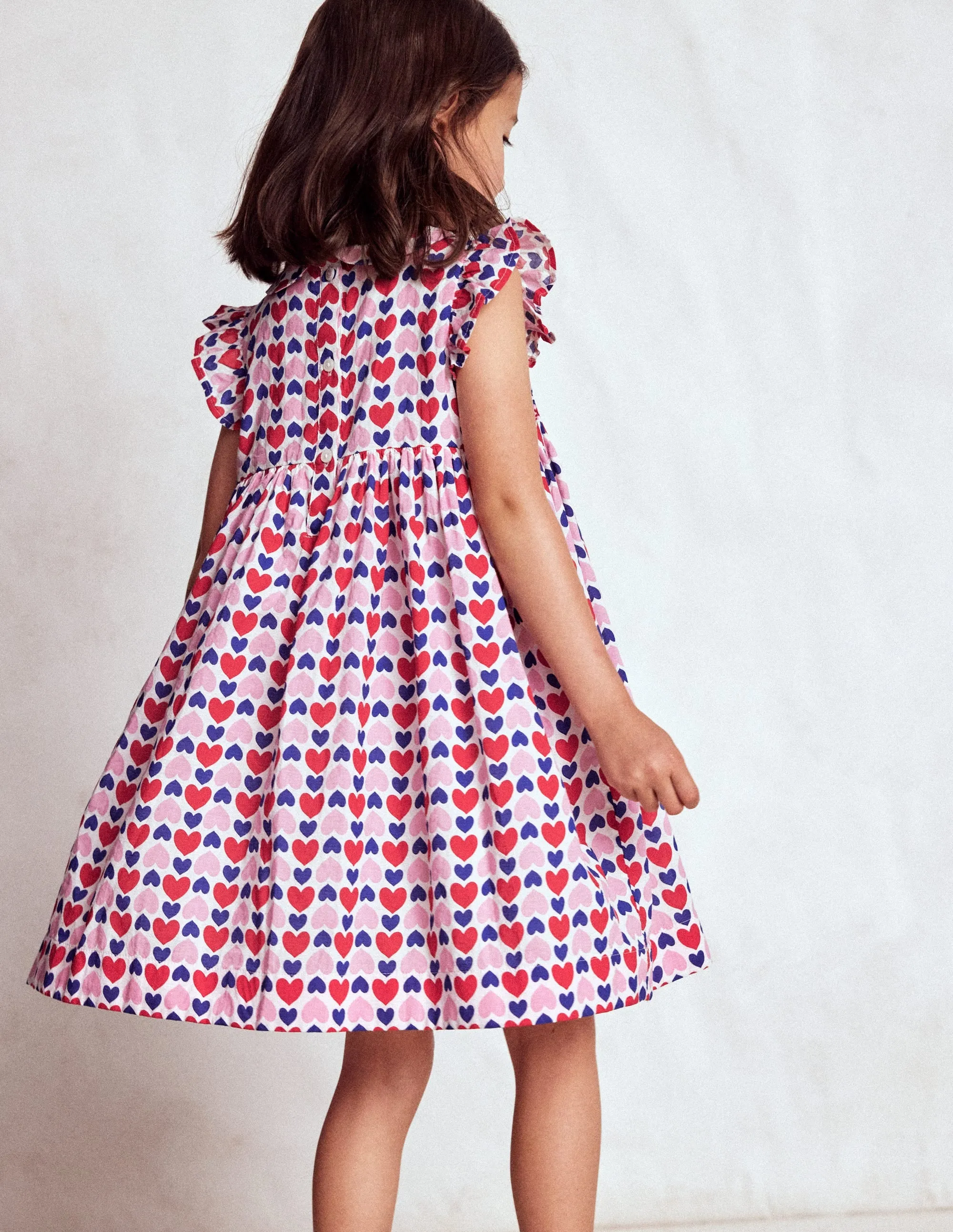 Adeline Smocked Dress-Poppy Red Geo Heart Detachable-Detail Relaxed Look