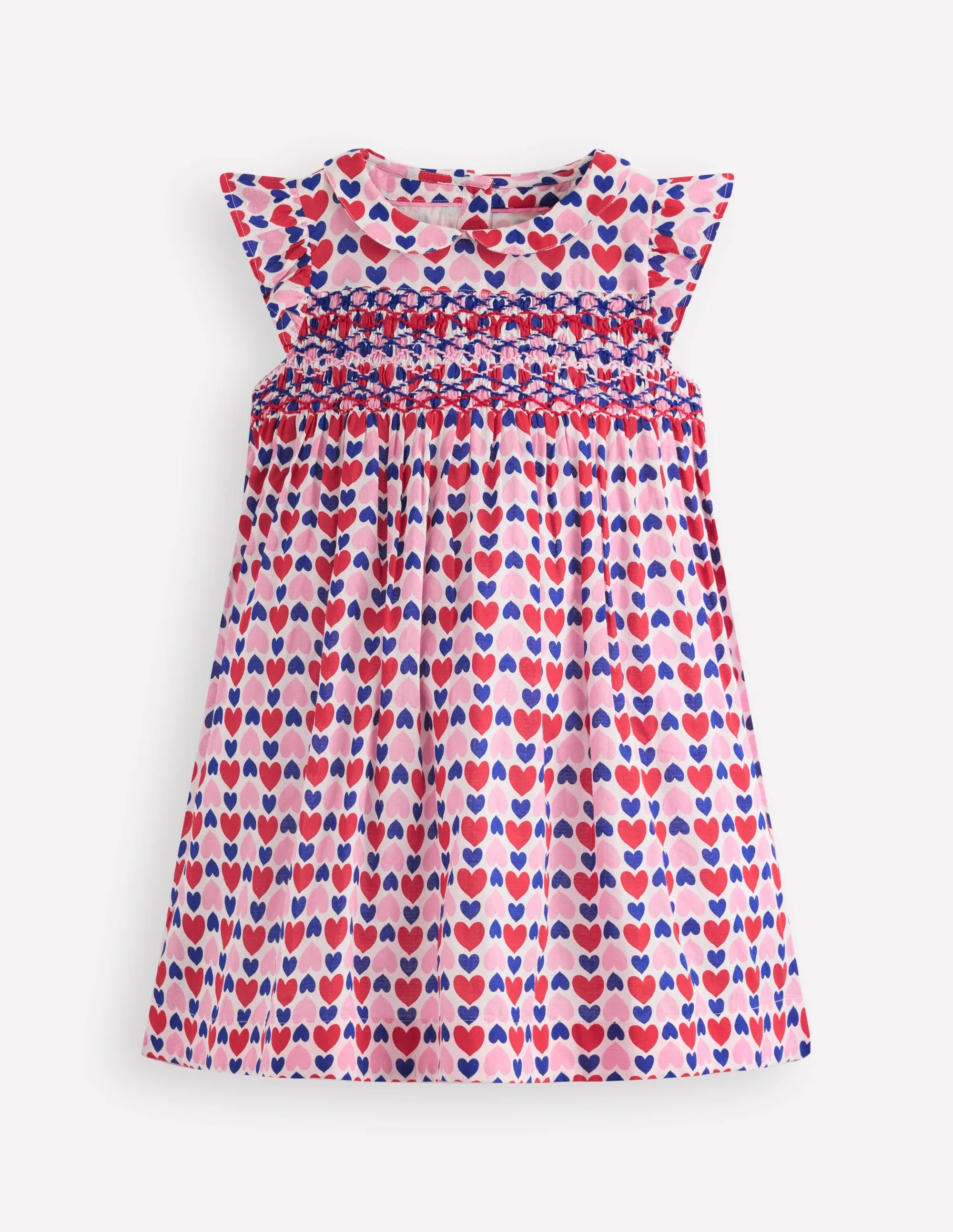 Comfort and Elegance Adeline Smocked Dress-Poppy Red Geo Heart