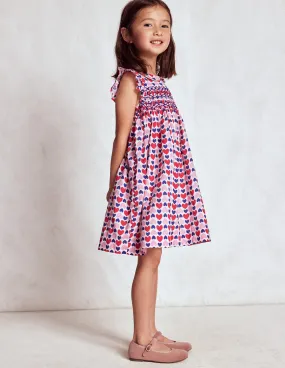 Adeline Smocked Dress-Poppy Red Geo Heart Basic Shape Casual day-to-night piece