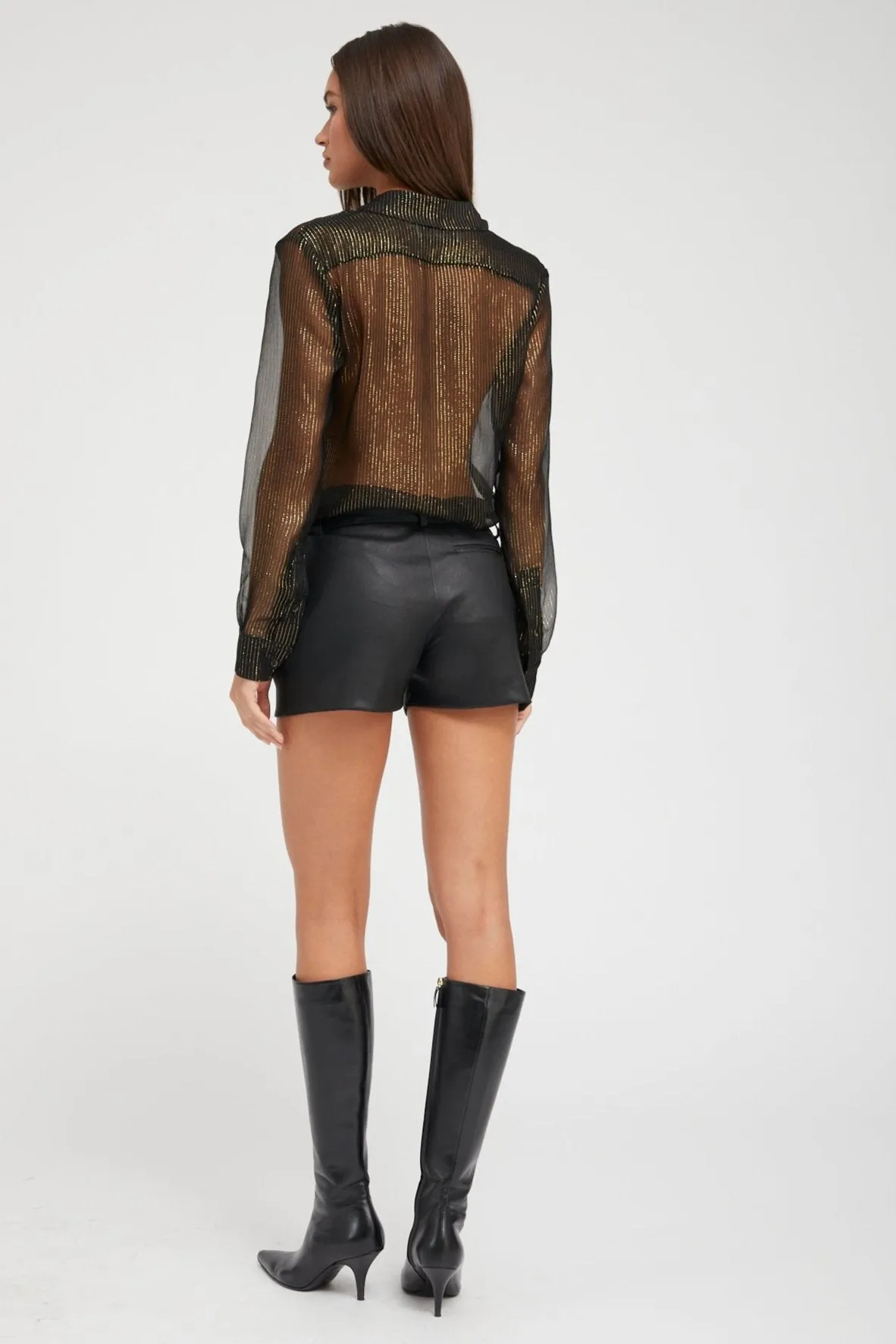 DoubleStitched Black and Gold Silk Fitted Button Down