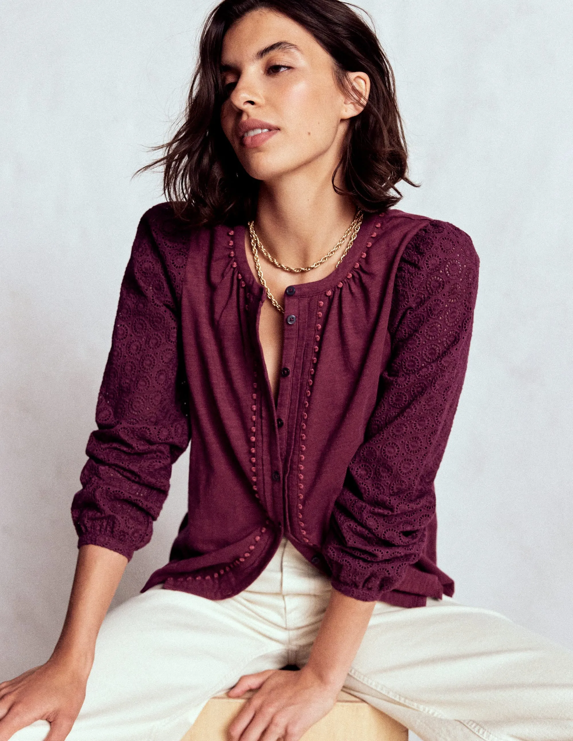 Eden Broderie Jersey Shirt-Deep Wisteria Cold Weather