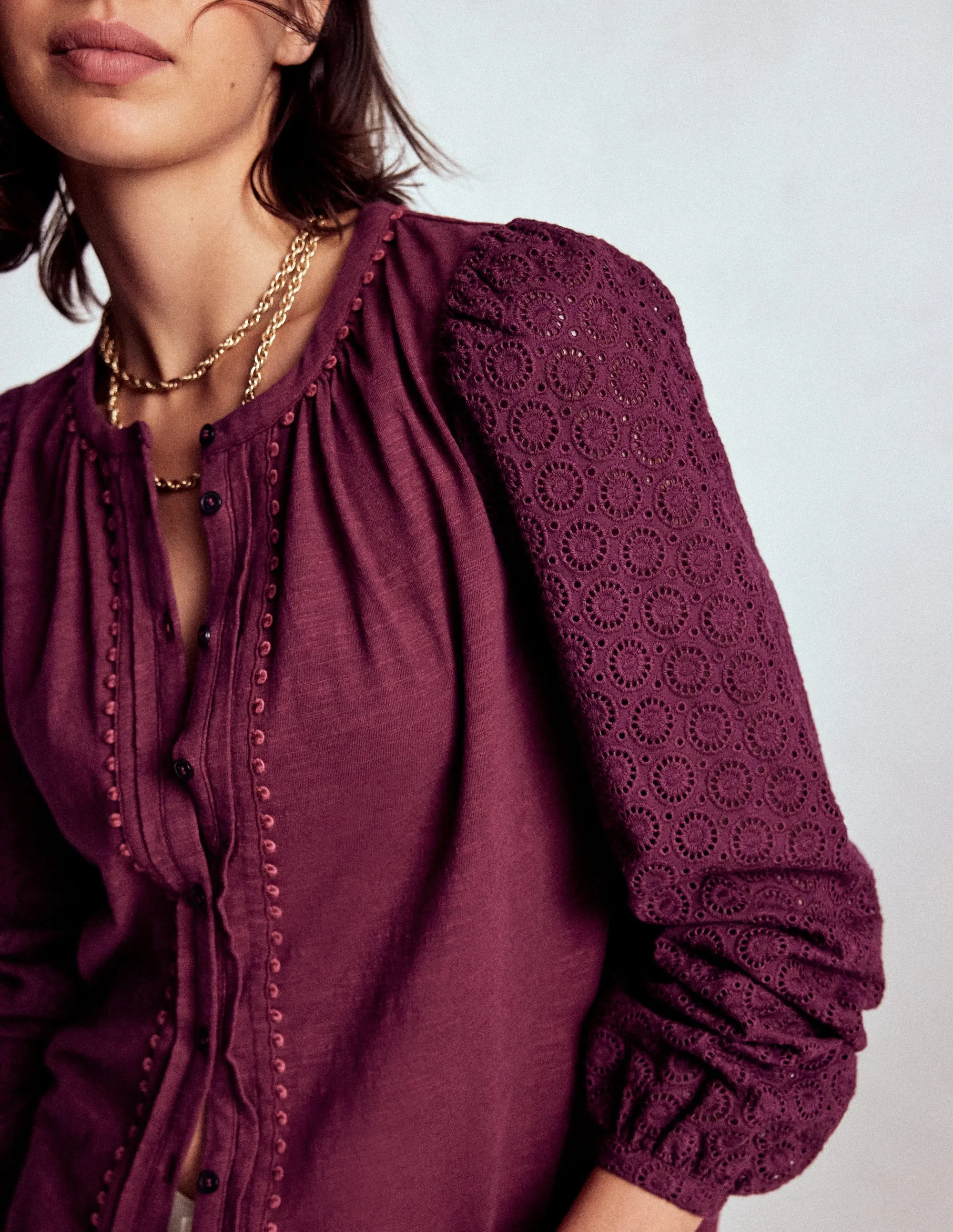 TwillWeave NonRestrictiveSilhouette Eden Broderie Jersey Shirt-Deep Wisteria