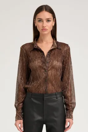 StretchComfortDesign Stretch Weave Construction Metallic Bronze Fitted Button Down