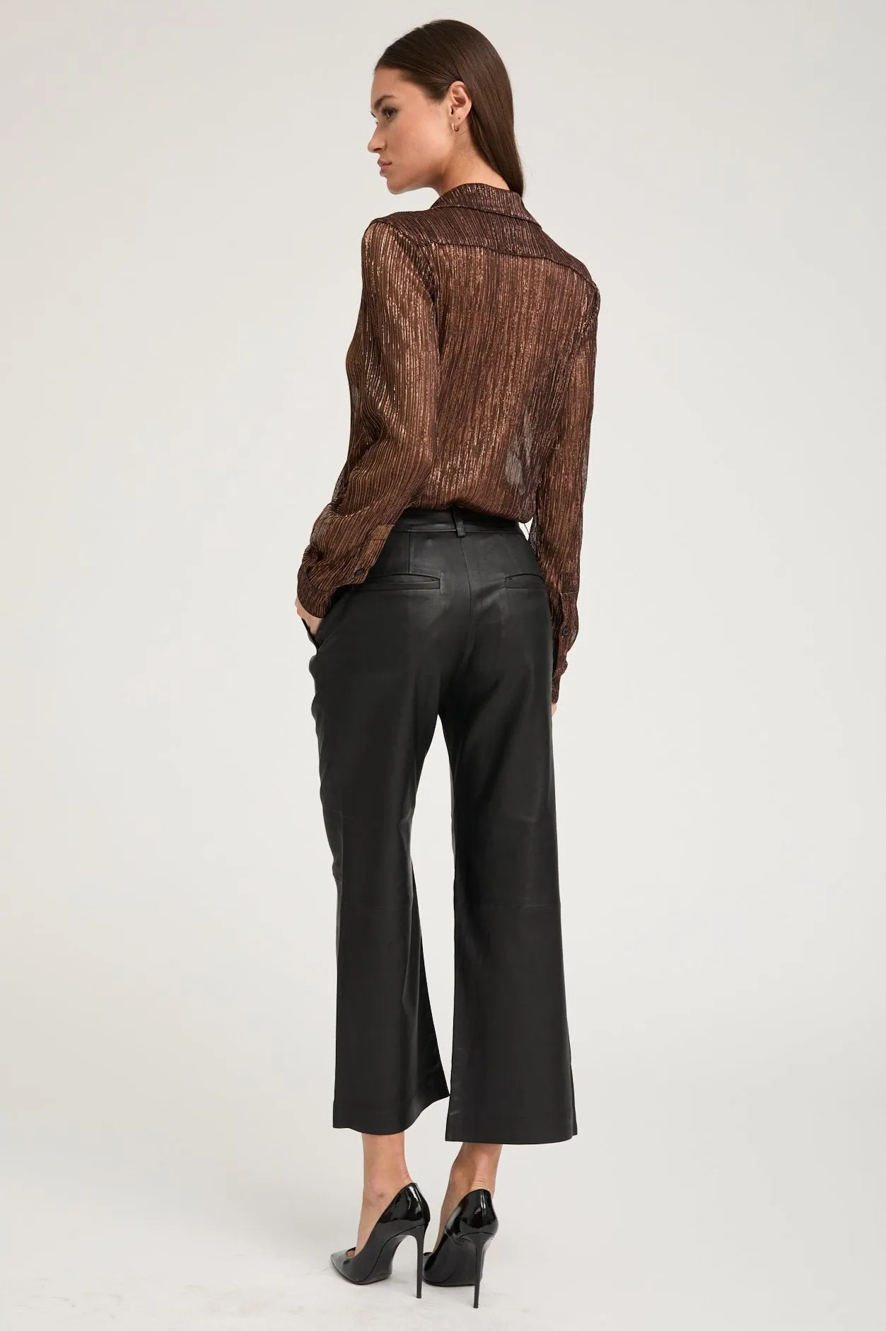 Metallic Bronze Fitted Button Down Soft Wool