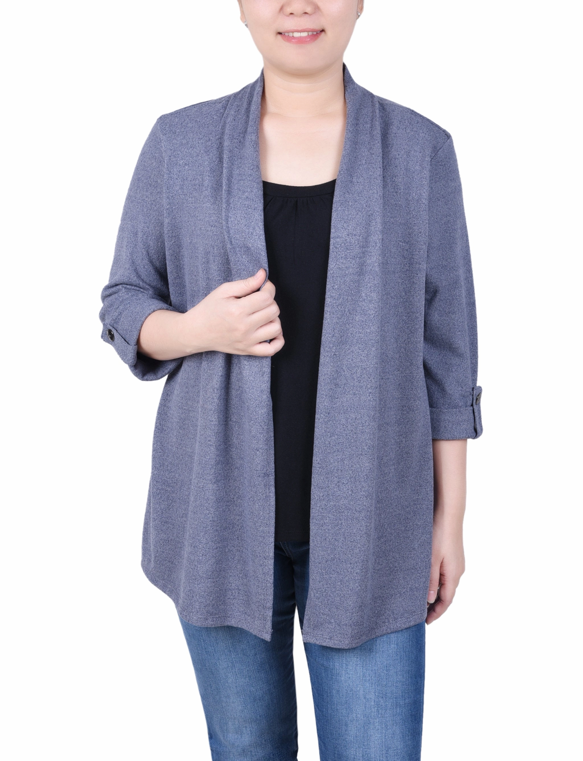 Petite 3/4 Sleeve Two In One Top Tagless Neckline Design Reinforced Shoulder Panels