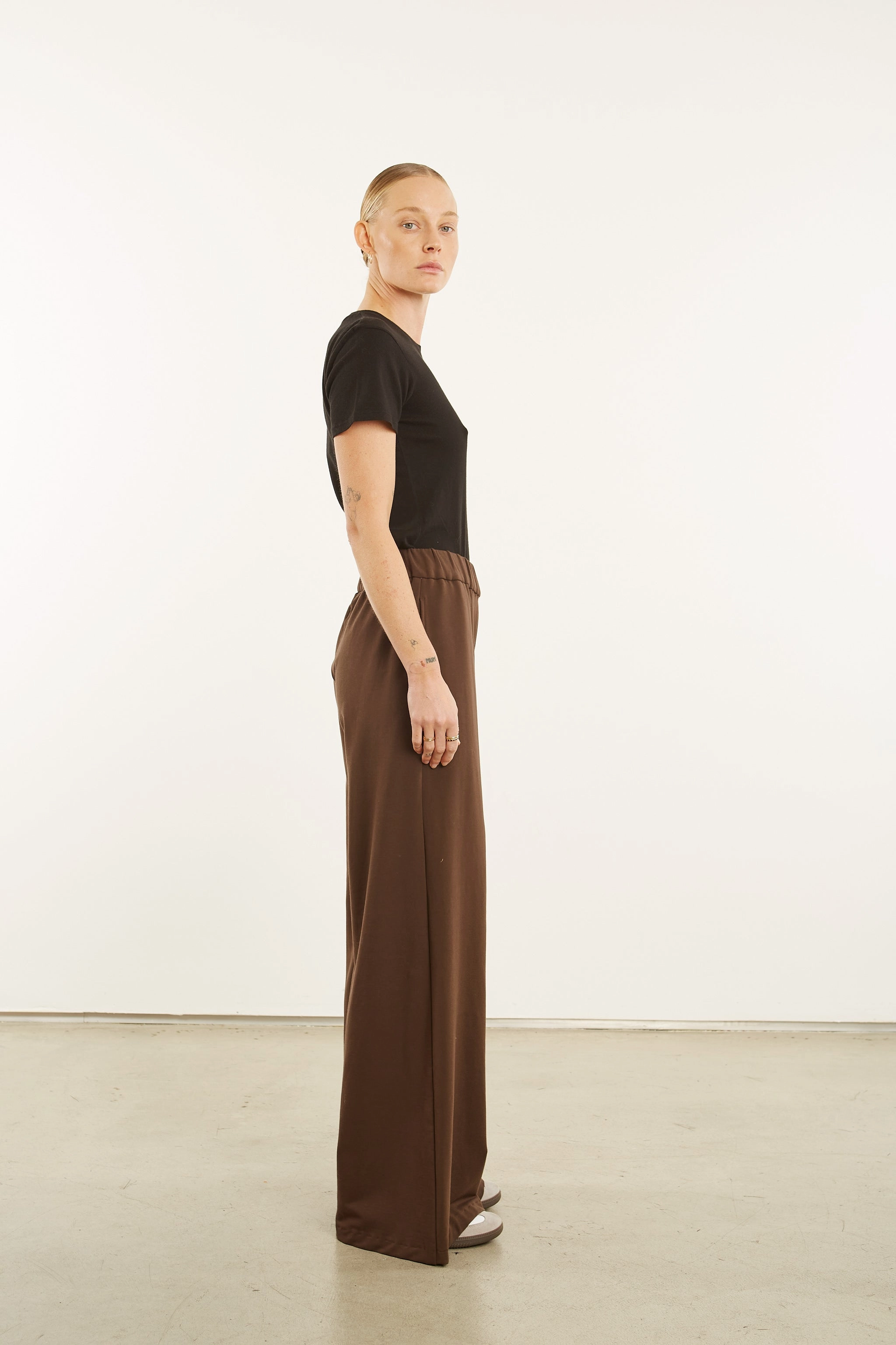 Multipurpose Design High Density Weave Dark Chocolate City Wide Leg Pants