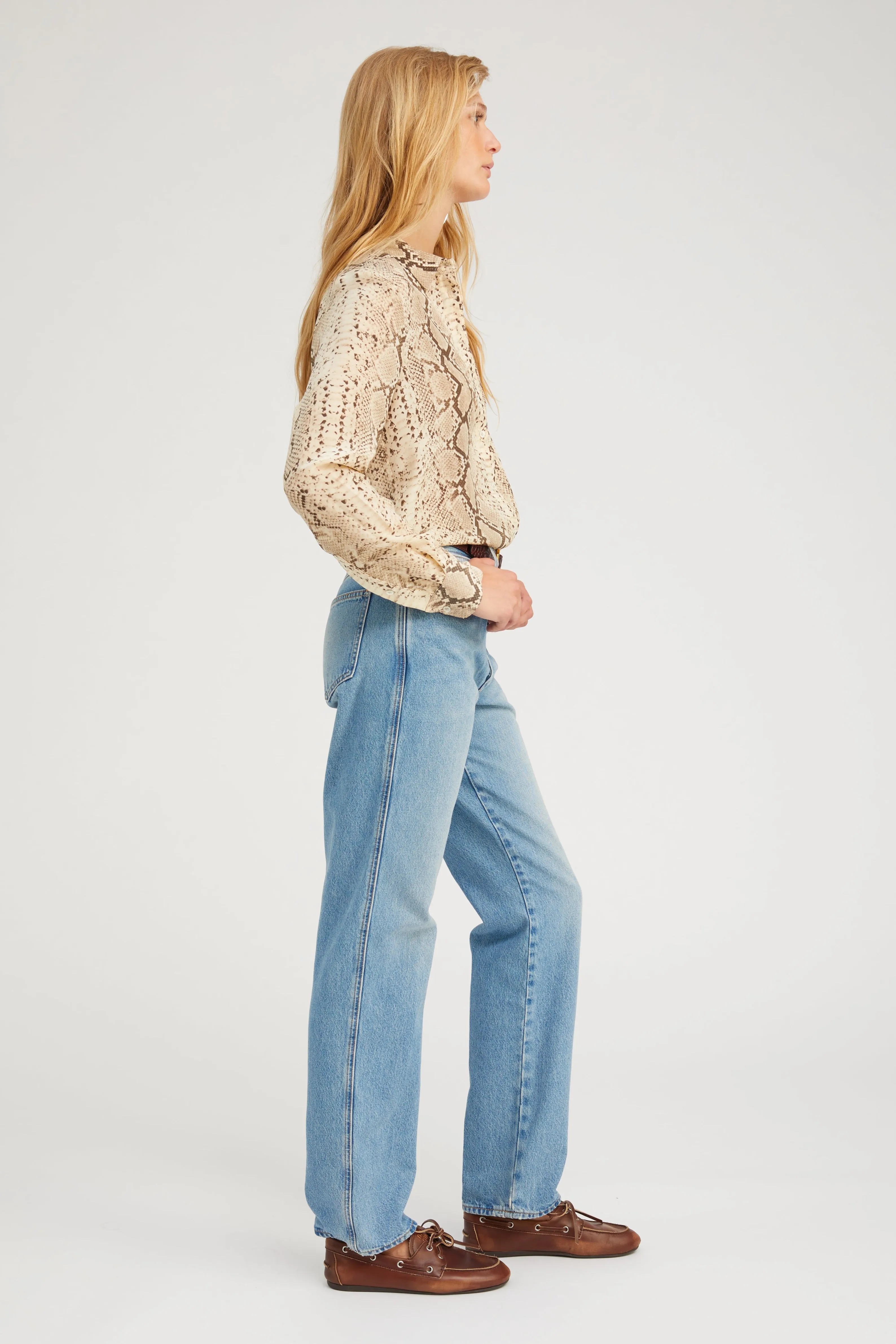 Beige Snakeskin Silk Fitted Button Down All-Purpose Wear RaglanSleeve