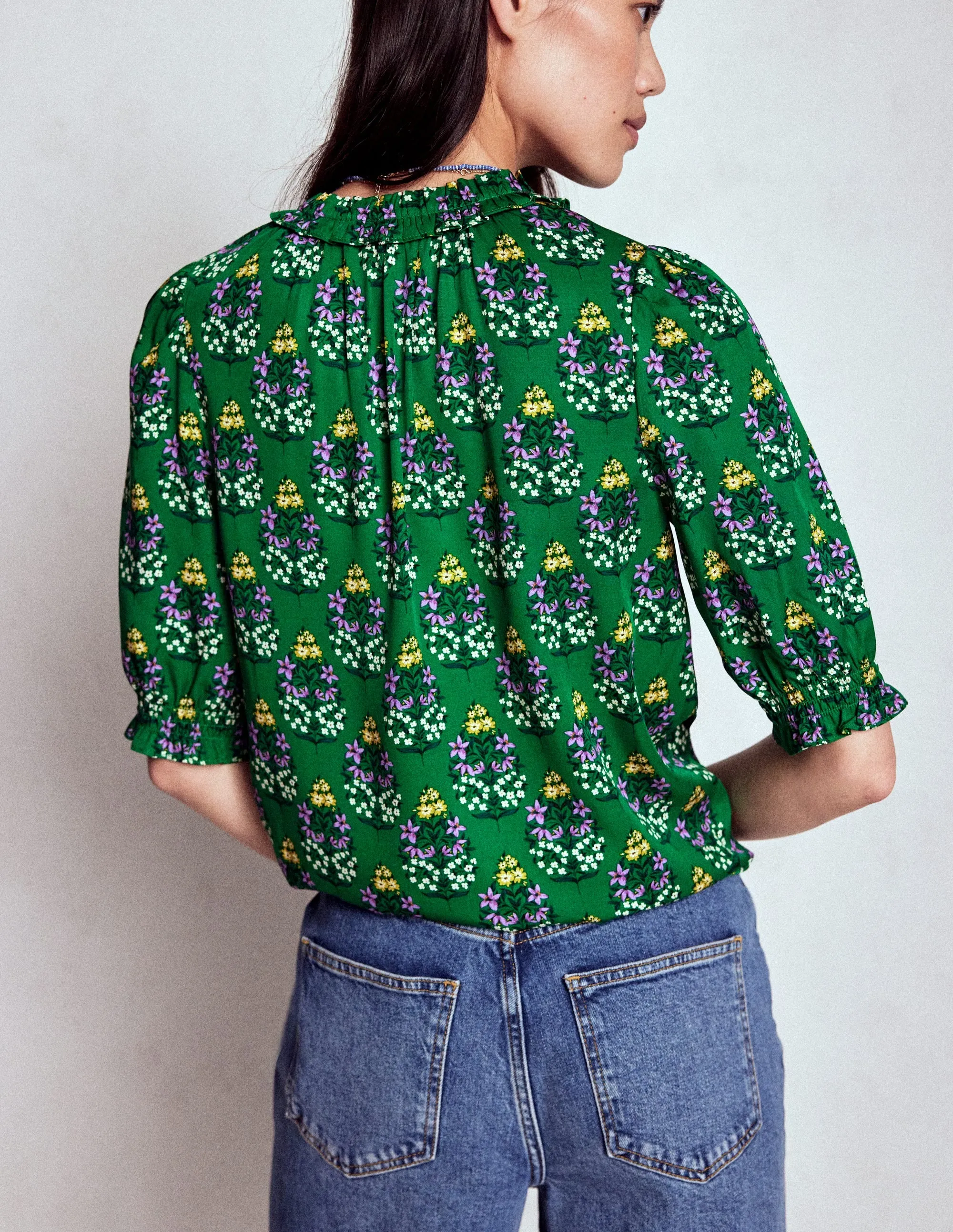 Ria Short Sleeve Top-Emerald, Wildflower Bouquet Quick Release Fasteners
