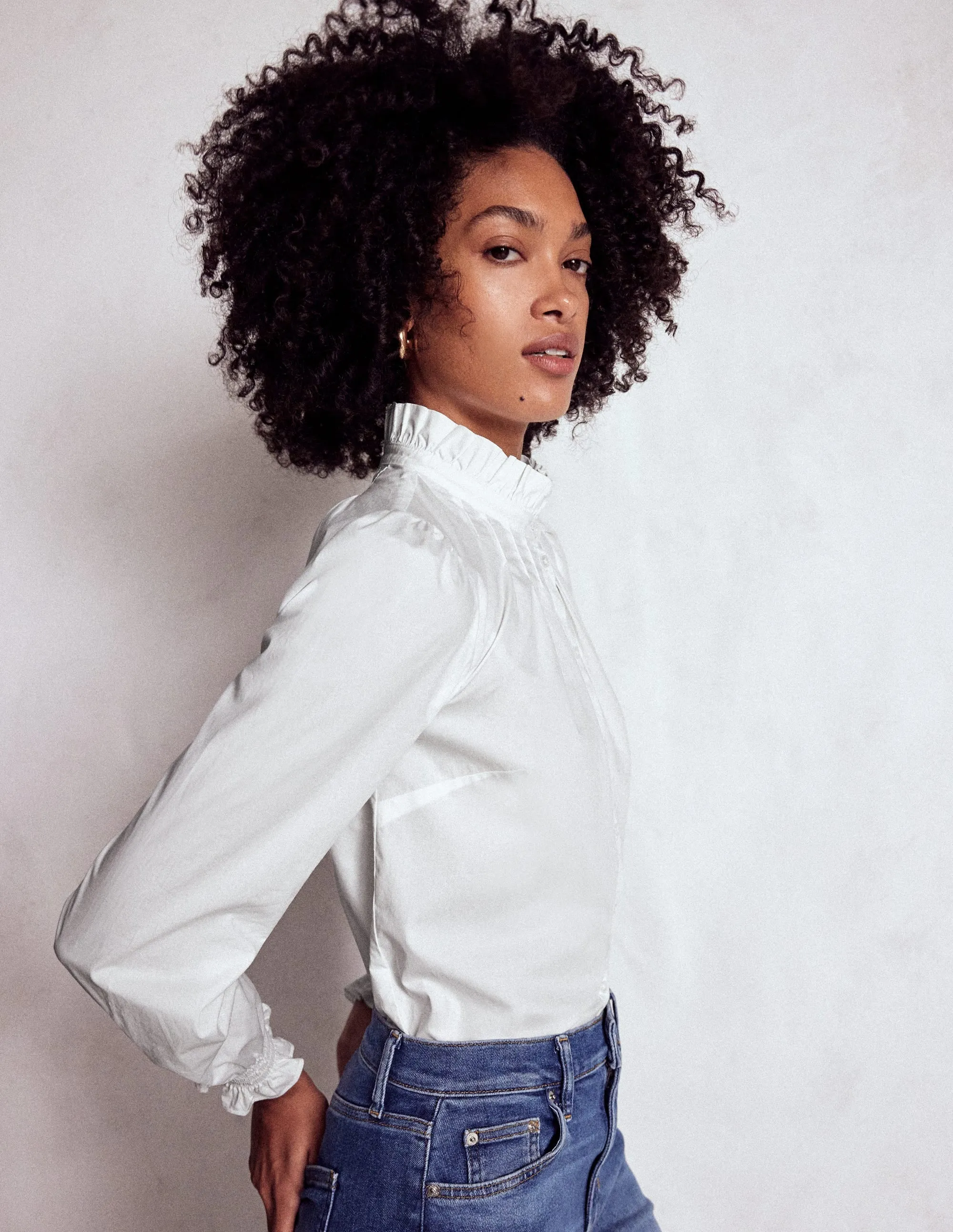 Lorna Pleated Cotton Top-White Soft Hoodie