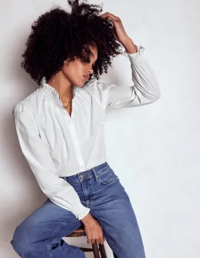 Lorna Pleated Cotton Top-White DroppedShoulder