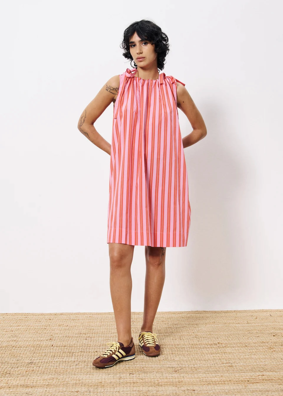 Layerable Piece Trendy pick AELIA PINK STRIPED MINI DRESS