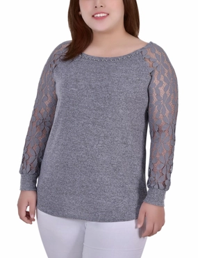 Airflow Mesh Lining DurableBlend Plus Size Long Lace Sleeve Top