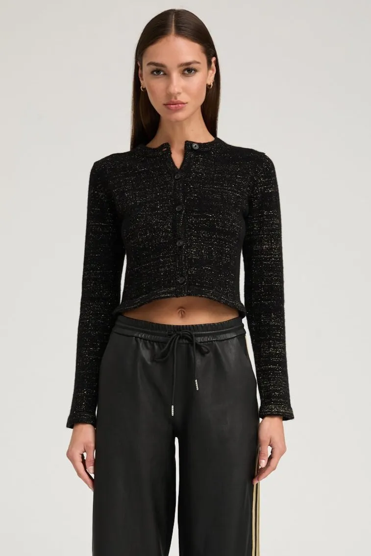 Black & Gold Cashmere Shrunken Cardigan Smooth Zipper Integration