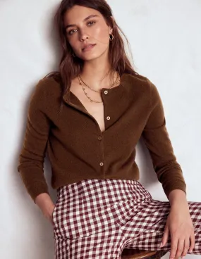 Eva Cashmere Crew Cardigan-Mocha Easy Fit