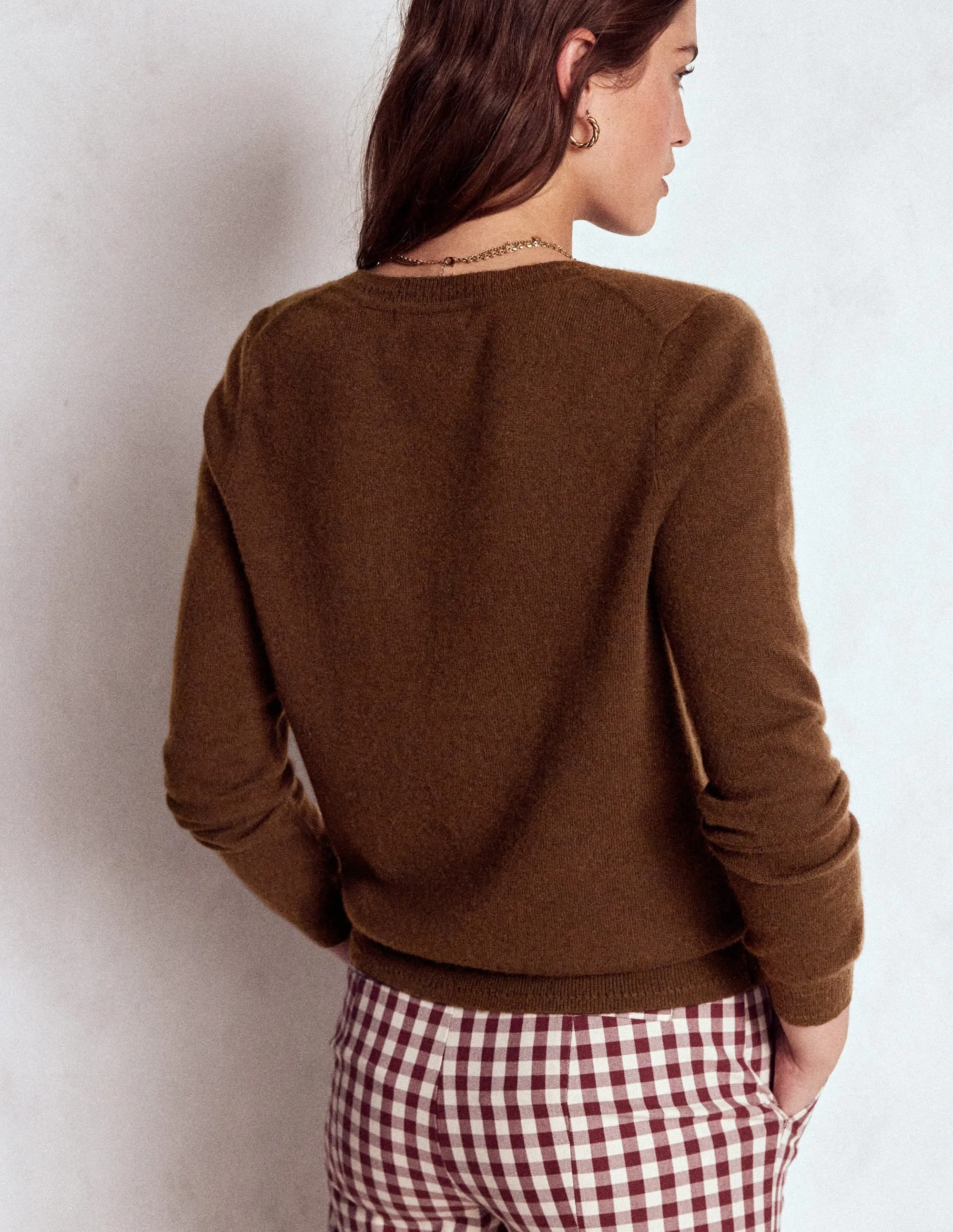 Layered Ventilation Design Ventilated Panels Eva Cashmere Crew Cardigan-Mocha