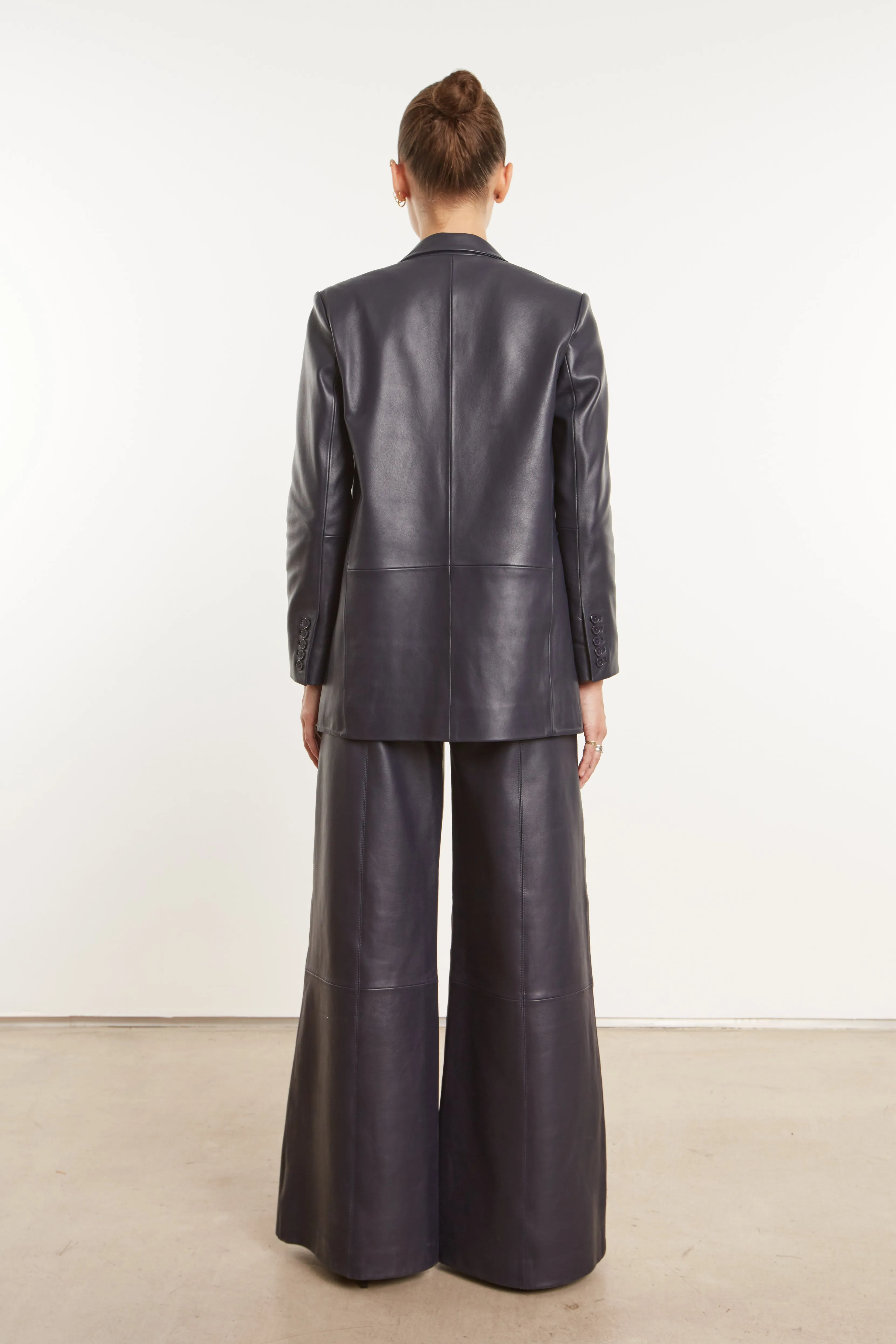 BreathableFabric Refined Style Navy Leather Blazer